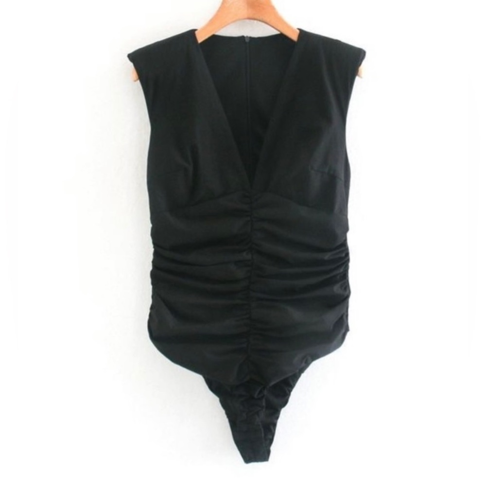 [Zara] Black Draped Bodysuit